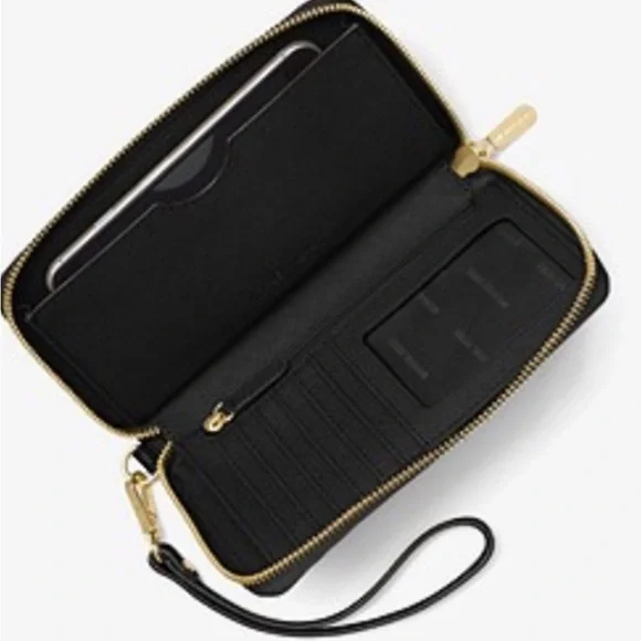 MICHAEL KORS Wristlet Wallet JS Large Flat Multi Phone Case Black AUTHENTIC NEW - Picture 2 of 6